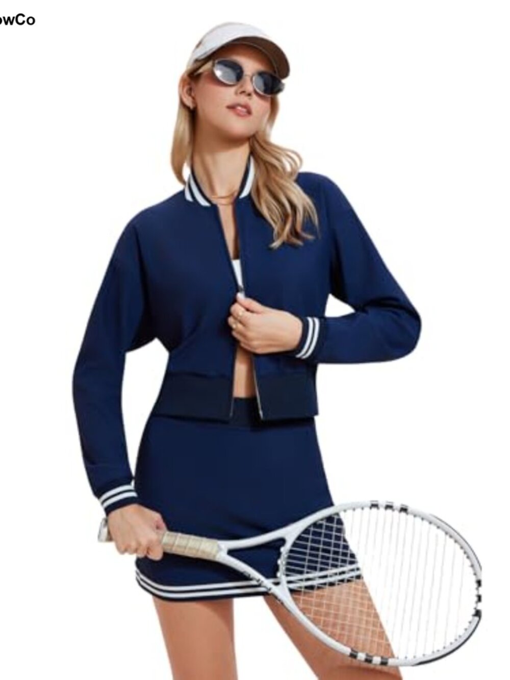 2 Piece Y2K Tennis Tracksuit Set Womens Cropped Jacket & Mini Skort Athletic